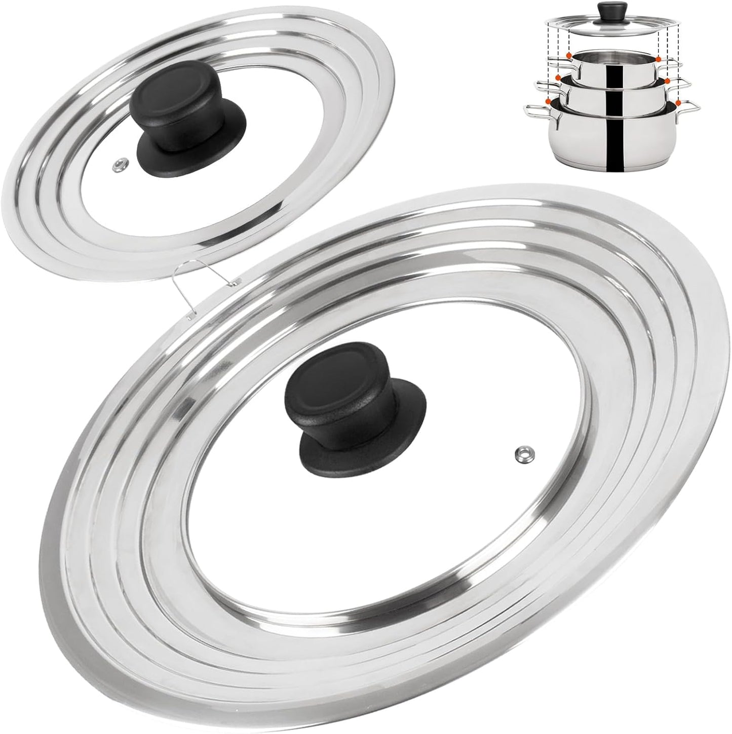 Universal Lids with Tempered Glass Top Fits 6, 7, 8 & 8.2, 9, 10, 11, 12, 12.5 Inch Cookware, Replacement Frying Pan Cover for Pots, Pans and Skillets, Cast Iron Lids for Space Saving