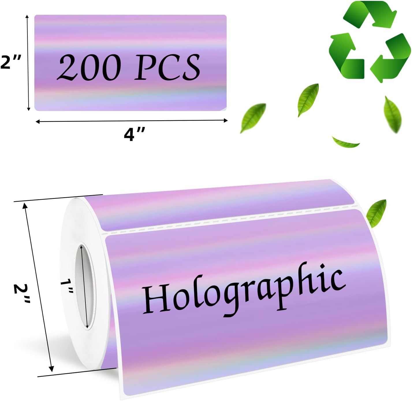 2x4 Inch Holographic Thermal Labels, Purple Direct Thermal Stickers Label, Self-Adhesive Glitter Thermals Printer Sticker Labels, Perforation Line Design- 200Pcs/1 Roll