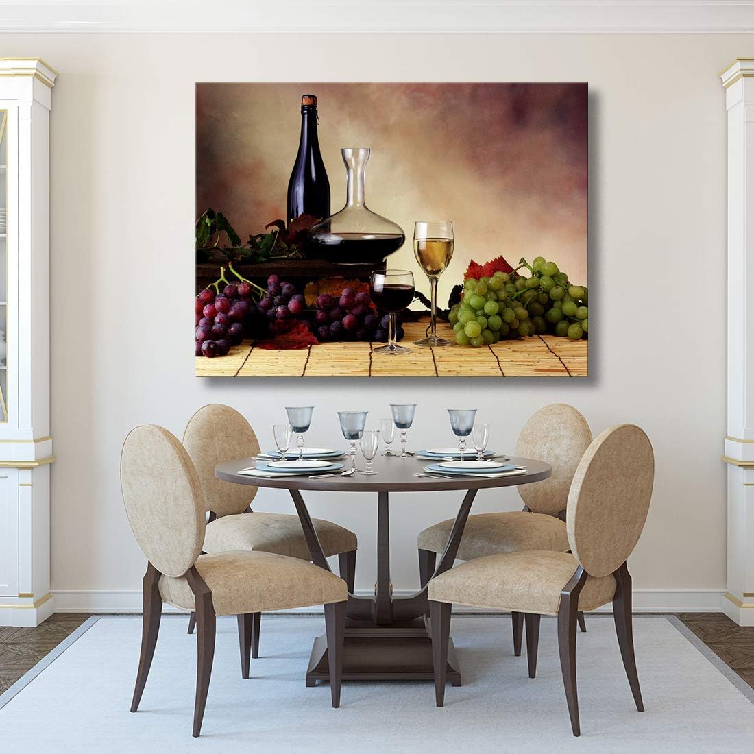 Looife Kitchen Still Life Canvas Wall Art, 16x12 Inch Vintage Wine Bottle with Grapes Picture Prints Wall Decor, Food Art Deco for Dining Room and Bar Wall Decoration