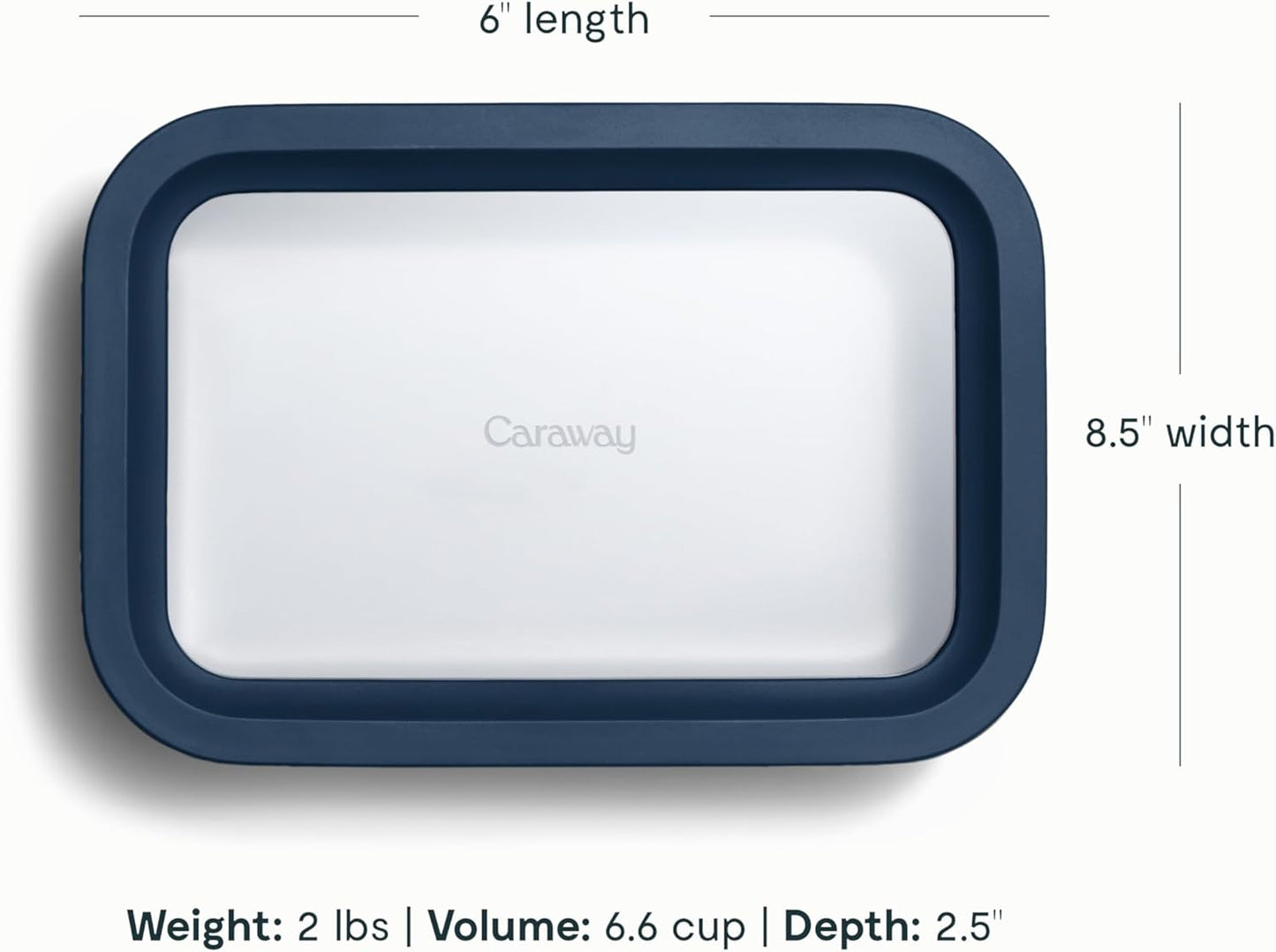 Caraway 6pc Glass Food Storage Set – 6.6 Cup Food Containers (6) - Ceramic Coated - Non Toxic, Non Stick with Lids - Microwave Safe - Navy