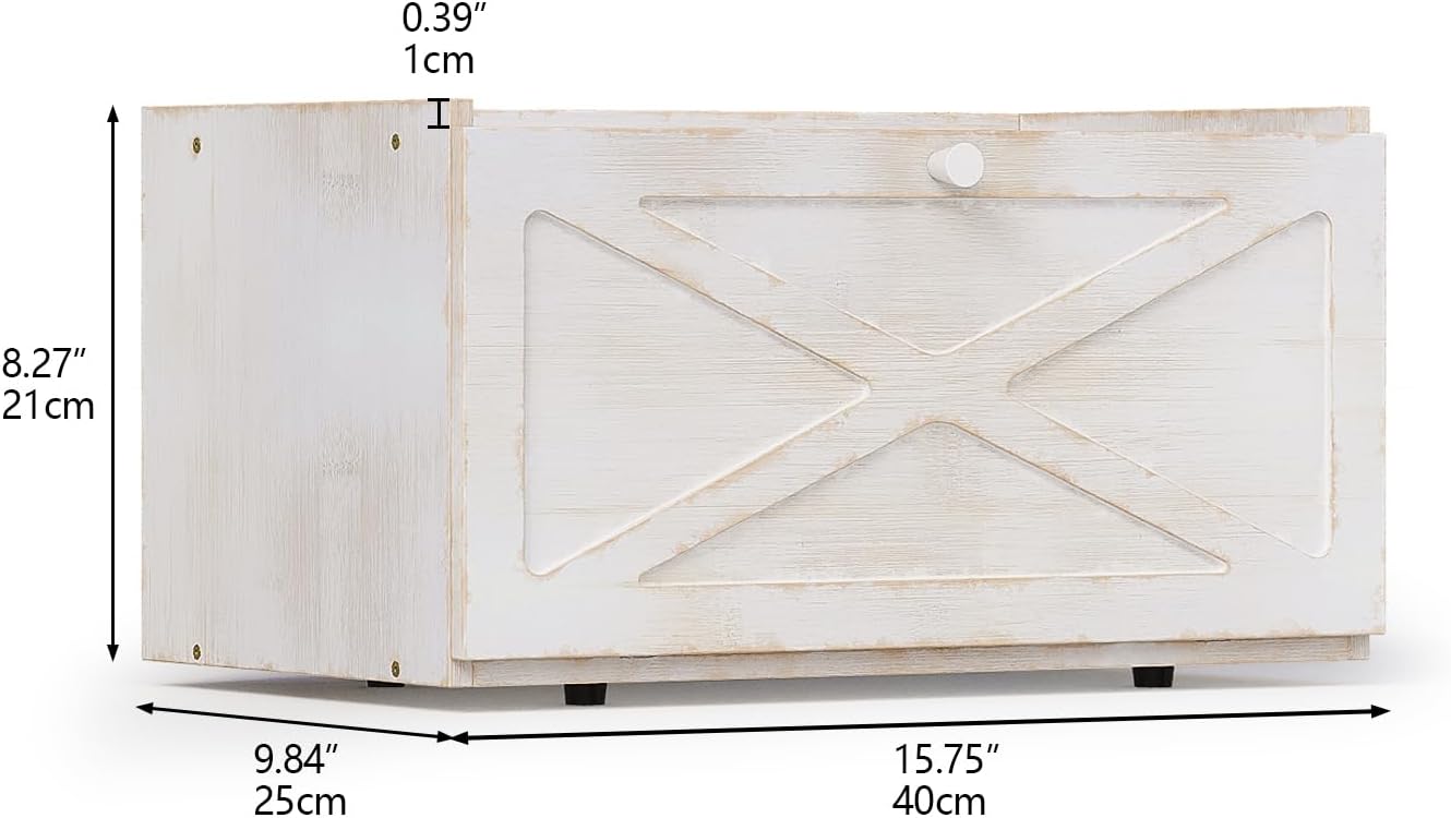 Bamboo Bread Box for Kitchen Counter Farmhouse Bread Storage Container Large Capacity Bread Storage Bin Bread Holder (Antique White)