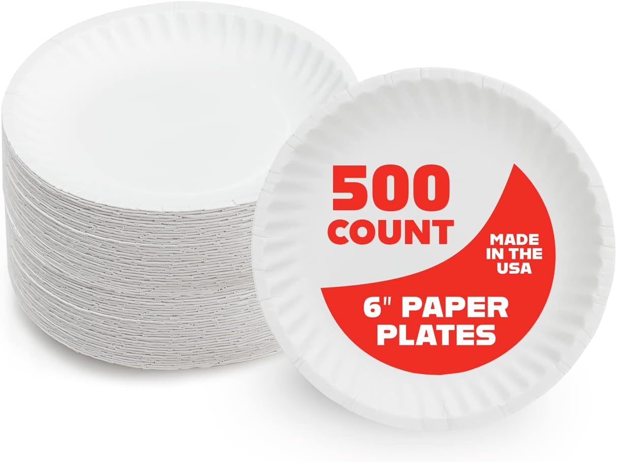 Hygloss Products Paper Plates - ‎Uncoated White Plate - Use for Foodware, Events, Activities, Crafts Projects and More - Environmentally Friendly - Recyclable and Disposable - 6-Inches - 500 Pack