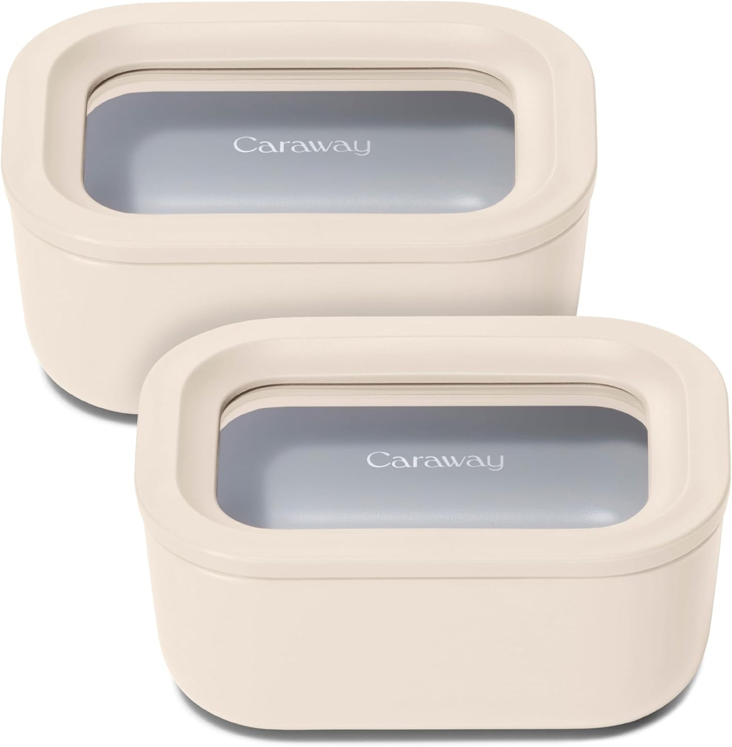 Caraway 2pc Glass Food Storage Set - 2.6 Cup Food Containers (2) - Non-Toxic Ceramic-Coated Glass - Air Release Technology - Compact & Stackable Design - Cream