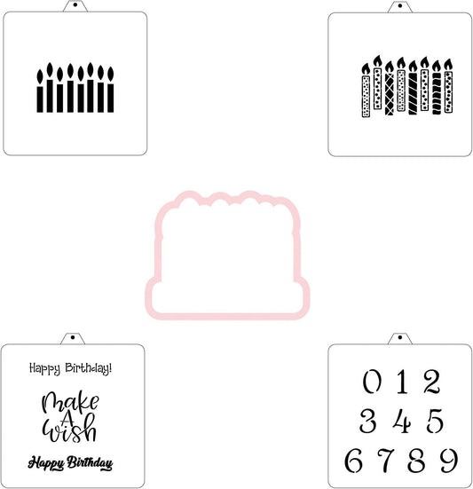 Birthday Cookie Cutter and Stencil Set Bundle Kit PYO Cookies Paint Your Own Diy Bakery Fondant Sugar Happy Birthday Wedding Baby Candle Kids Painting Coloring Pages Comb (Candle)