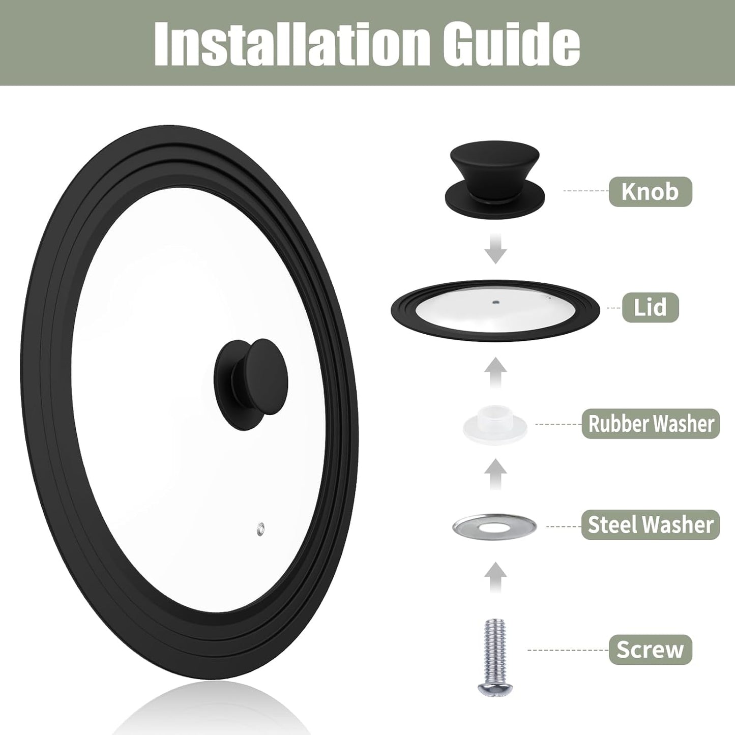 Universal Silicone Pot Lid Replacement Knob, Heat Resistant Pan Lid Holding Handles, Soft Non-Slip Knob for Slow Cookers, Skillets and Kitchen Cookware Covers (2 Pack Black)