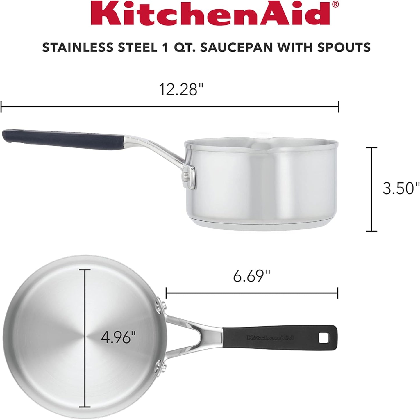 KitchenAid Saucepan with Pour Spouts, 1 Quart, Brushed Stainless Steel, 71018
