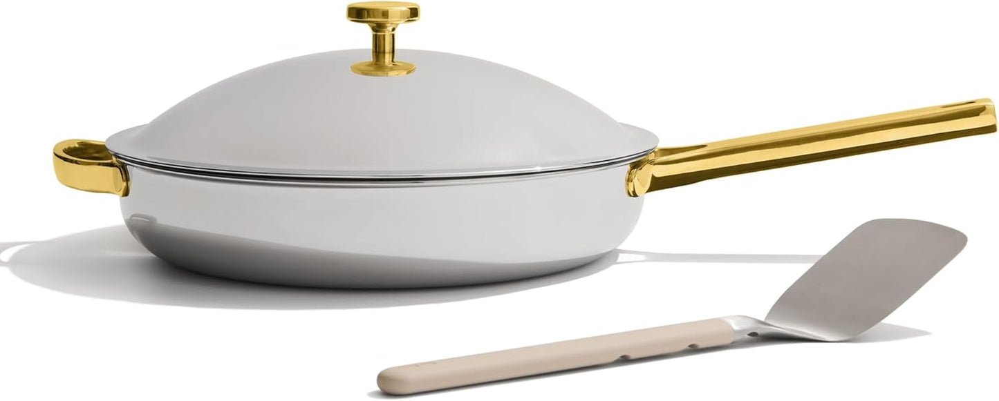 Our Place Titanium Large Always Pan Pro - 12.5” (4.2 Qt) No-Coating Nonstick Skillet | Tri-Ply Titanium & Stainless Steel | Safe for Oven, Induction & Cooktops up to 750°F | Includes Spatula | Gold