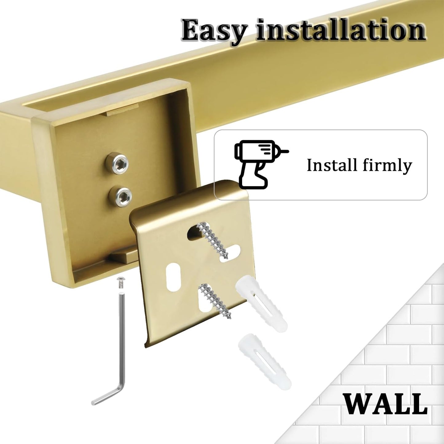 Alise Gold Towel Bars,15.75 Inch Towel Holder Towel Racks for Bathroom and Lavatory,SUS304 Stainless Steel Hand Towel Hanger Rail Wall Mount,Useable Length 13.98 Inch Towel Bar, GYT040-G