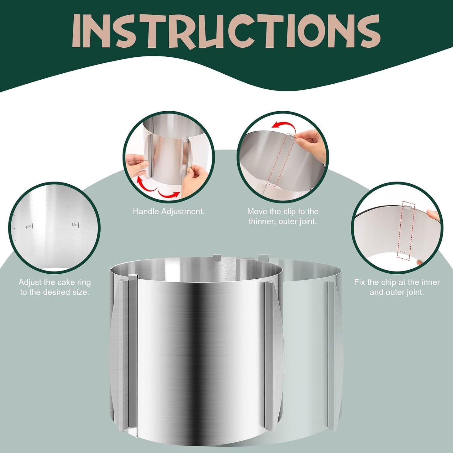 2 Pcs 6-12 Inch Adjustable Cake Mold Ring, 5.91'' High, 6 to 12'' Adjustable Cake Ring Cake Baking Supplies Baking Rings Round Stainless Steel Bakeware Tools with Scaling DIY Baking Mold Tool