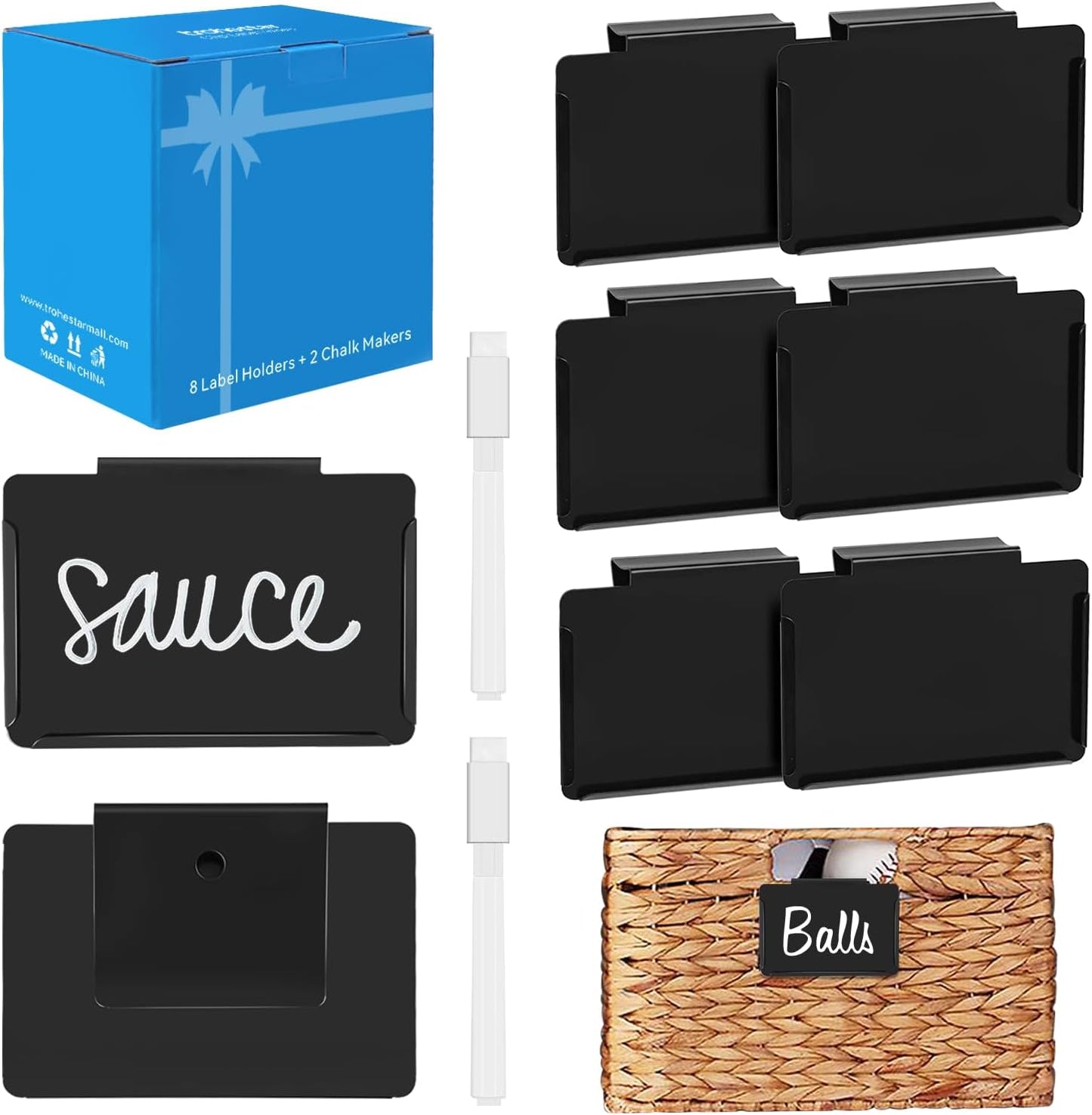 Metal Pantry Baskets Labels Clip On for Storage Bins | Edge Fold-Cream (Edge Fold-Black, 8 Metal Label Clip)