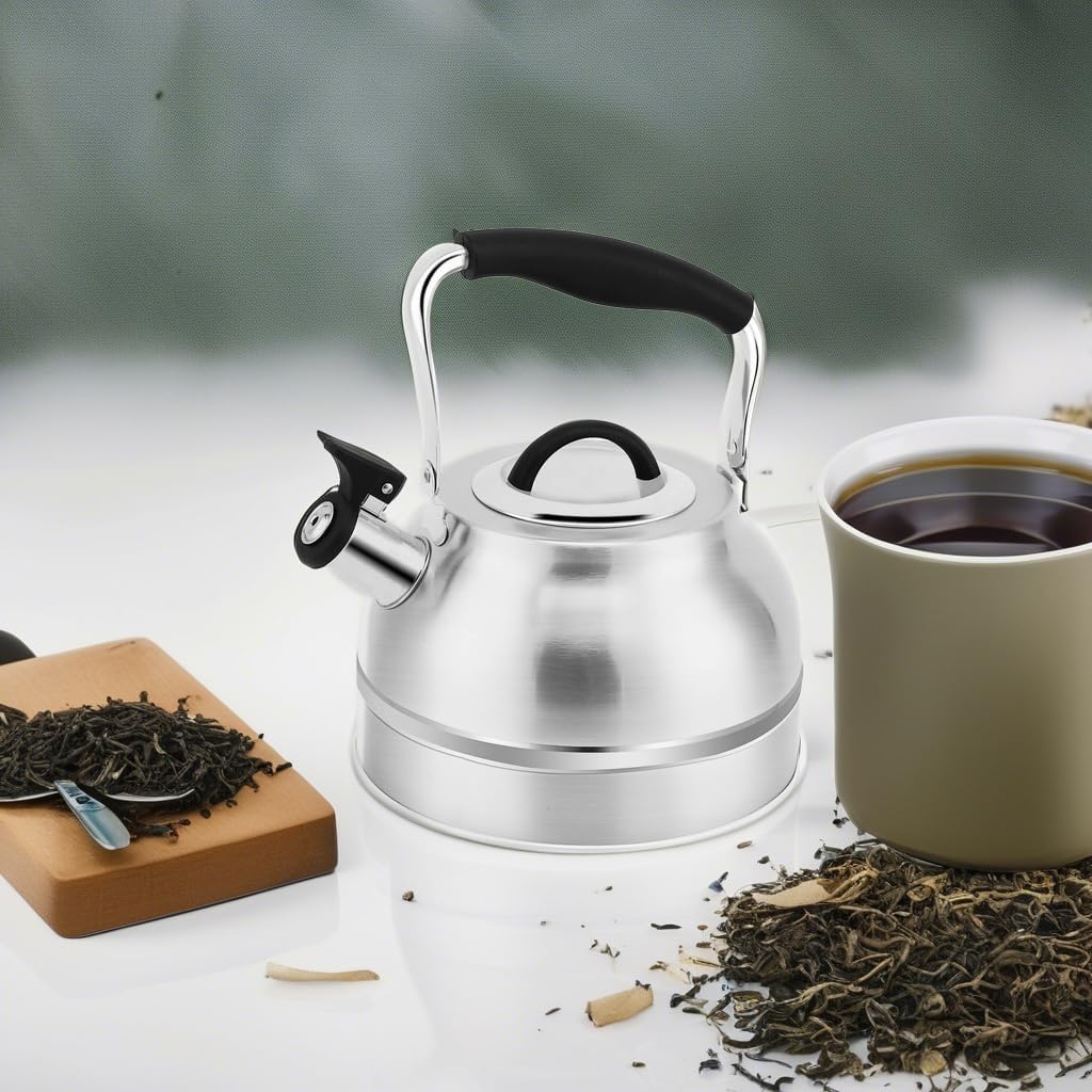 Rorence 3 Quart Tea Kettle: Stainless Steel Whistling Tea Pot with Capsule Bottom for Stovetop - Stainless Steel