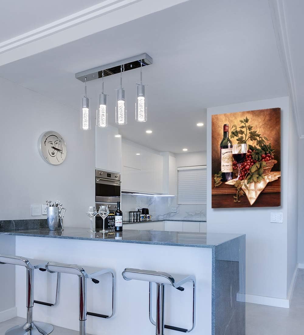 Looife Vintage Wine Bottle & Grapes Canvas Wall Art - Kitchen, Dining Room, Bar Decor - 24x32 inch, Ready to Hang Modern Art Deco