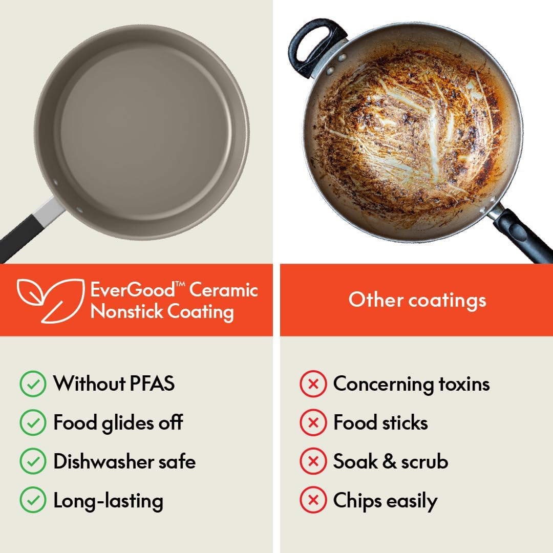 bella 9 Piece Ceramic Nonstick Cookware Set, Fits-anywhere™ Kitchenware w EverGood™ Coating, Dishwasher & Oven Safe, All Stovetops Compatible, Stackable Design, Cool Touch Handles, Surf