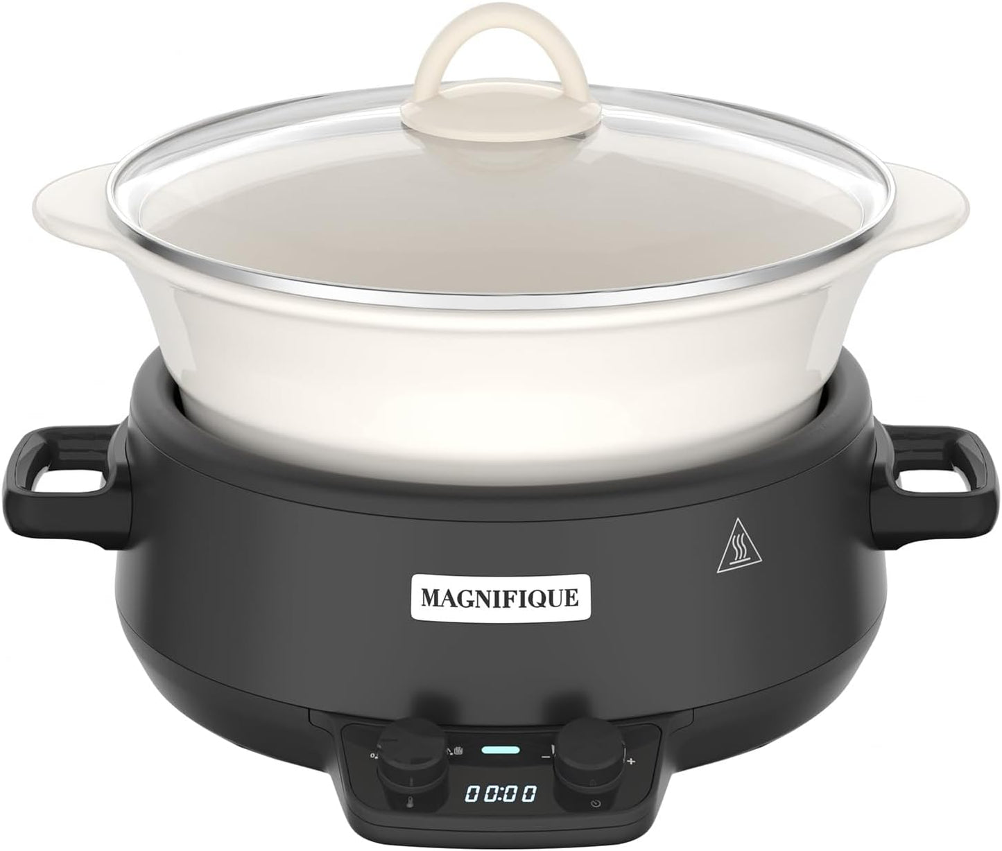 MAGNIFIQUE 5 Quart Programmable Slow Cooker with Auto Warm Setting, Glazed Ceramic Liner, Kitchen Small Appliance for Family Dinners, Black