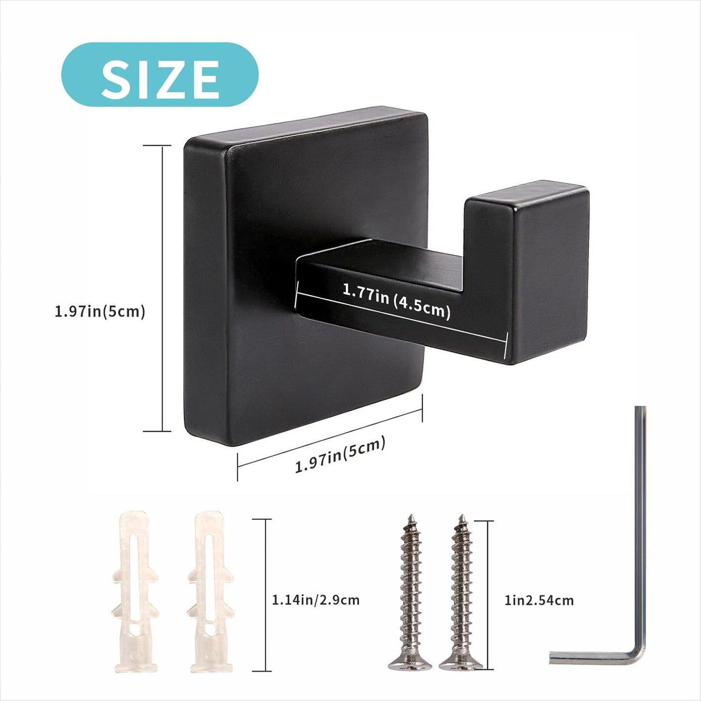 Matte Black Robe & Towel Hooks, Heavy Duty SUS 304 Stainless Steel, Wall Mounted, 2 Pack, Modern Design for Bathroom, Kitchen, and Bedroom