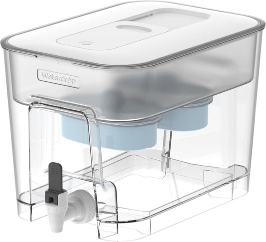 Waterdrop Alkaline 40 Cup Dual Filter Dispenser, 8X Faster Filtration, 200-Gallon Lifespan, Water Filter Dispenser for Home/Office, 2 Replacements, Reduces Chlorine, White