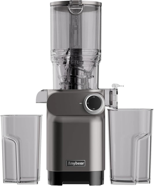 Cold Press Juicer, 200W Slow Masticating Juicer 4.3" Large Feed Chute Fit Whole Fruits Vegetables | Heavy Duty Auger | Tritan Materials | BPA Free | Easy to Clean (Light Gray)