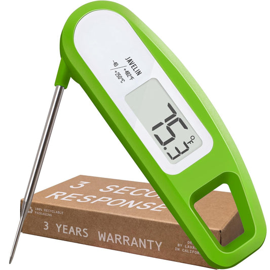 Lavatools Javelin® Ultra-Fast 3-Second Digital Instant Read Meat Thermometer for Grill and Cooking, 2.75" Probe, Compact Foldable Design, Large Display, IP65 Water Resistant, NSF Certified – Wasabi