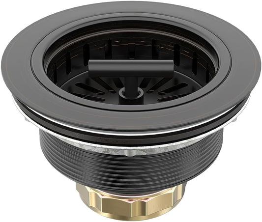 KONE 3-1/2 Inch Bronze Kitchen Sink Drain Assembly Kit - Oil Rubbed Bronze Stainless Steel with Strainer Basket/Drain Stopper