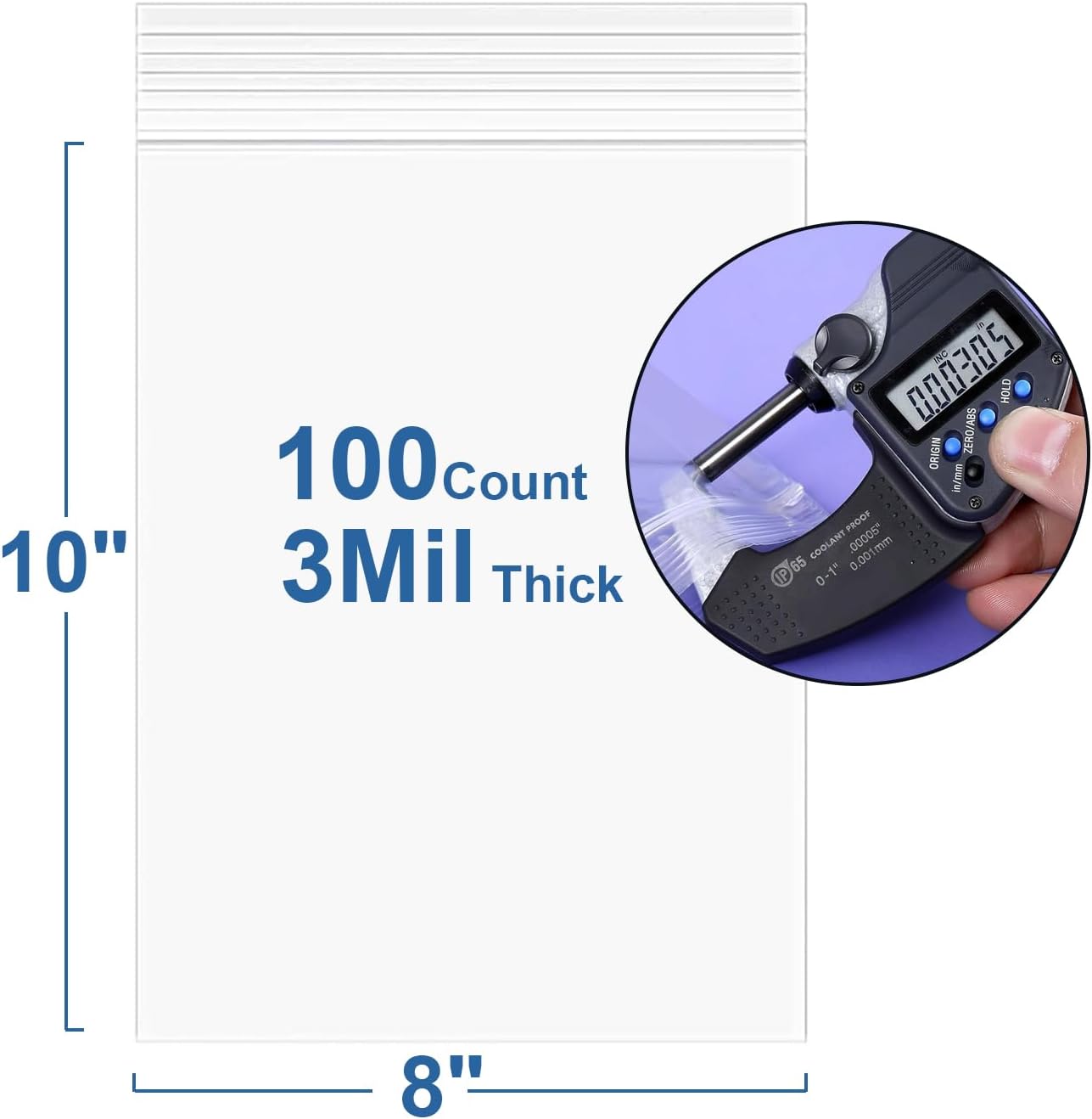 100PCS 8" x 10" 3Mil Thick Clear Reclosable Plastic Bags Zip Seal Lock Poly Bags With Zipper for Shipping Packaging Product Snacks Storage