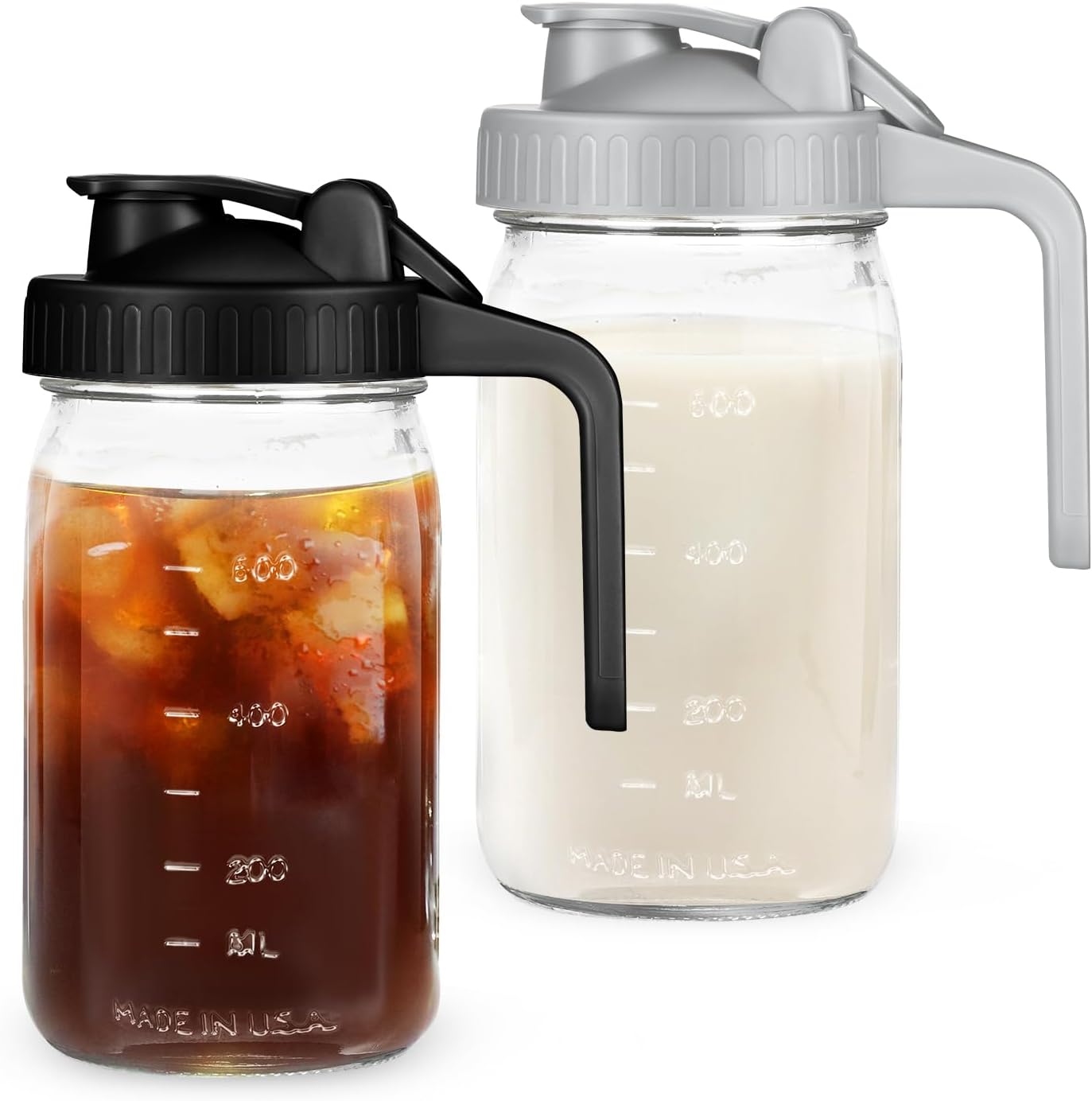 Breast Milk Pitcher Mason Jar - 2Pack Easy Pouring 32oz Airtight Glass Jar with Pour Spout Lid, Classic Wide Mouth Jug Easy to Clean, Ideal for Coffee & Creamer, Iced & Sun Tea, Juices