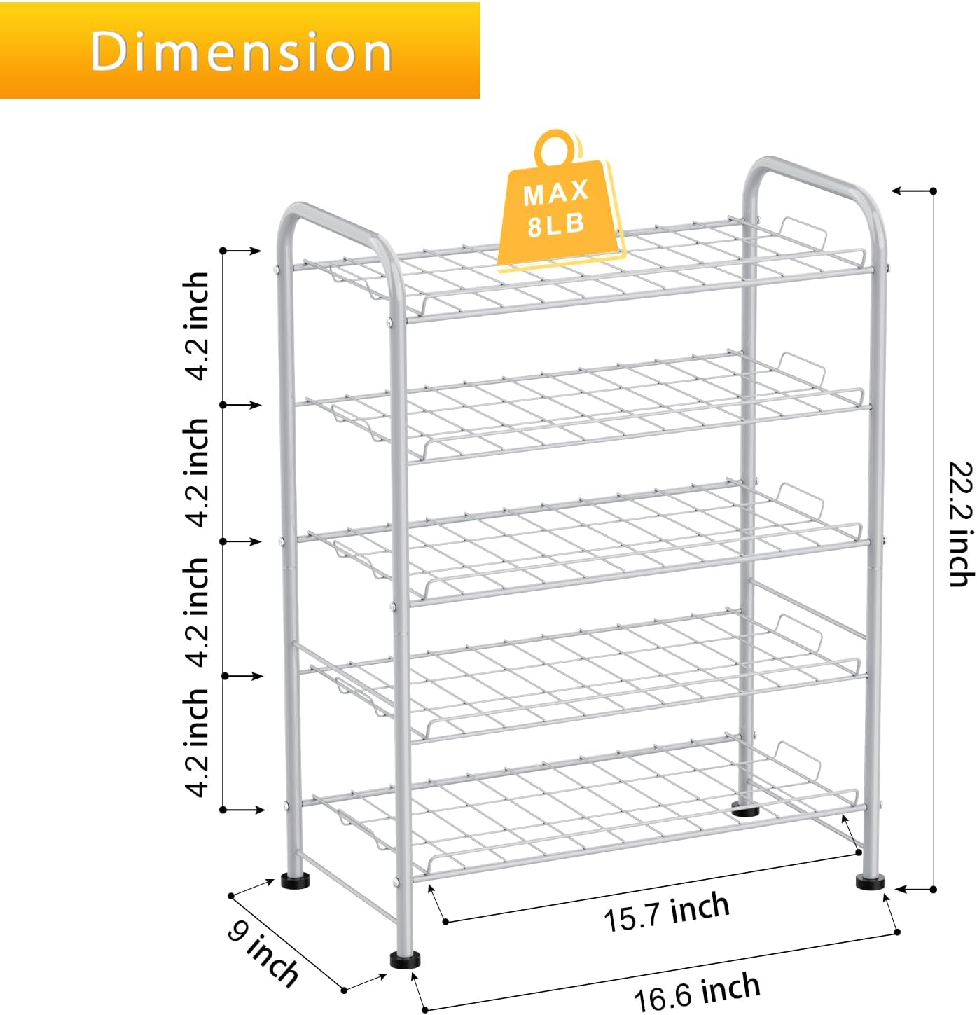Water Bottle Holder Organizer 5 Tier Water Bottle Storage Rack, Freestanding Floor Beverage Soda Can Dispenser Organizer Rack for Pantry, Kitchen Countertop, Cabinet, Office, Hold 30 Bottles, Silver