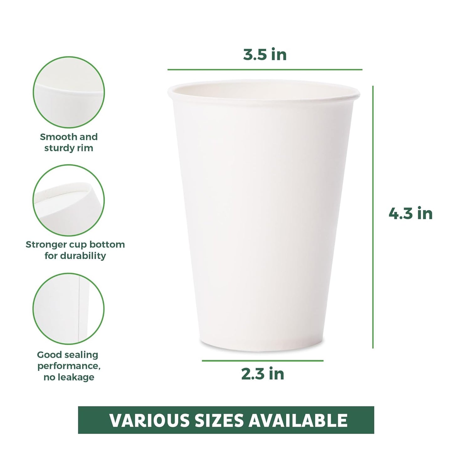 Freshware Coffee Cups 12 oz [300 Pack] Disposable Paper Cups for Hot or Iced Coffee Cup, Slushie Cup, Milkshakes, Smoothies, and Tea