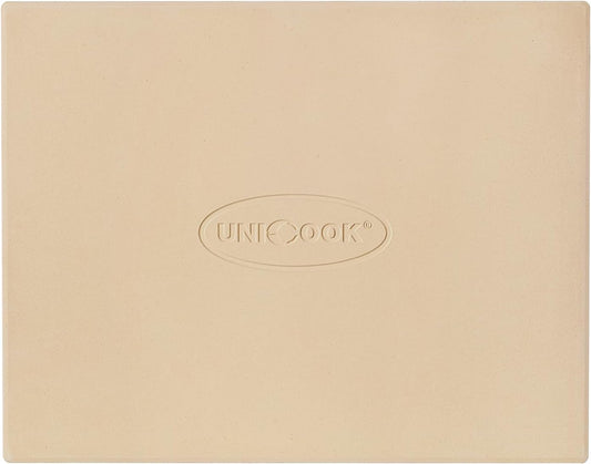 Unicook Pizza Stone for Oven and Grill, Rectangular Baking Pan 15 Inch x 12 Inch, Cordierite Large Cooking Oven Stone with Plastic Dough Scraper, Thermal Shock Resistant Pizza Pan