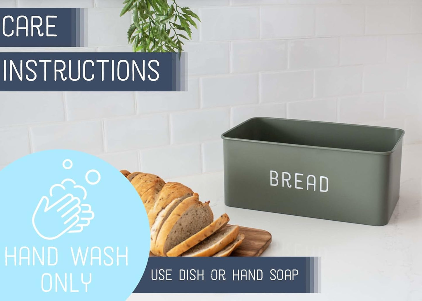 Nat & Jules Matte Green 12 x 7 Metal Enamel Rubber Wood Lidded Bread Box