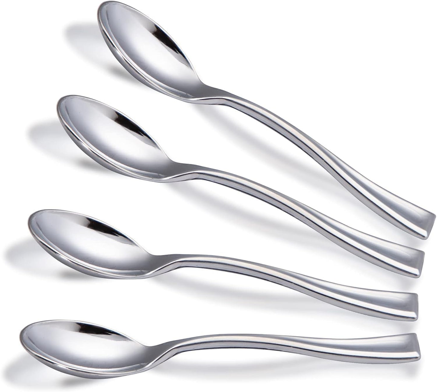 WDF 300 Pieces Plastic Silver Mini Spoons - 4 Inches Silver Plastic Tasting Spoons for Desserts, Heavy Duty Disposable Spoons Perfect for Coffee, Cake, Desserts, Appetizers for Wedding/Party