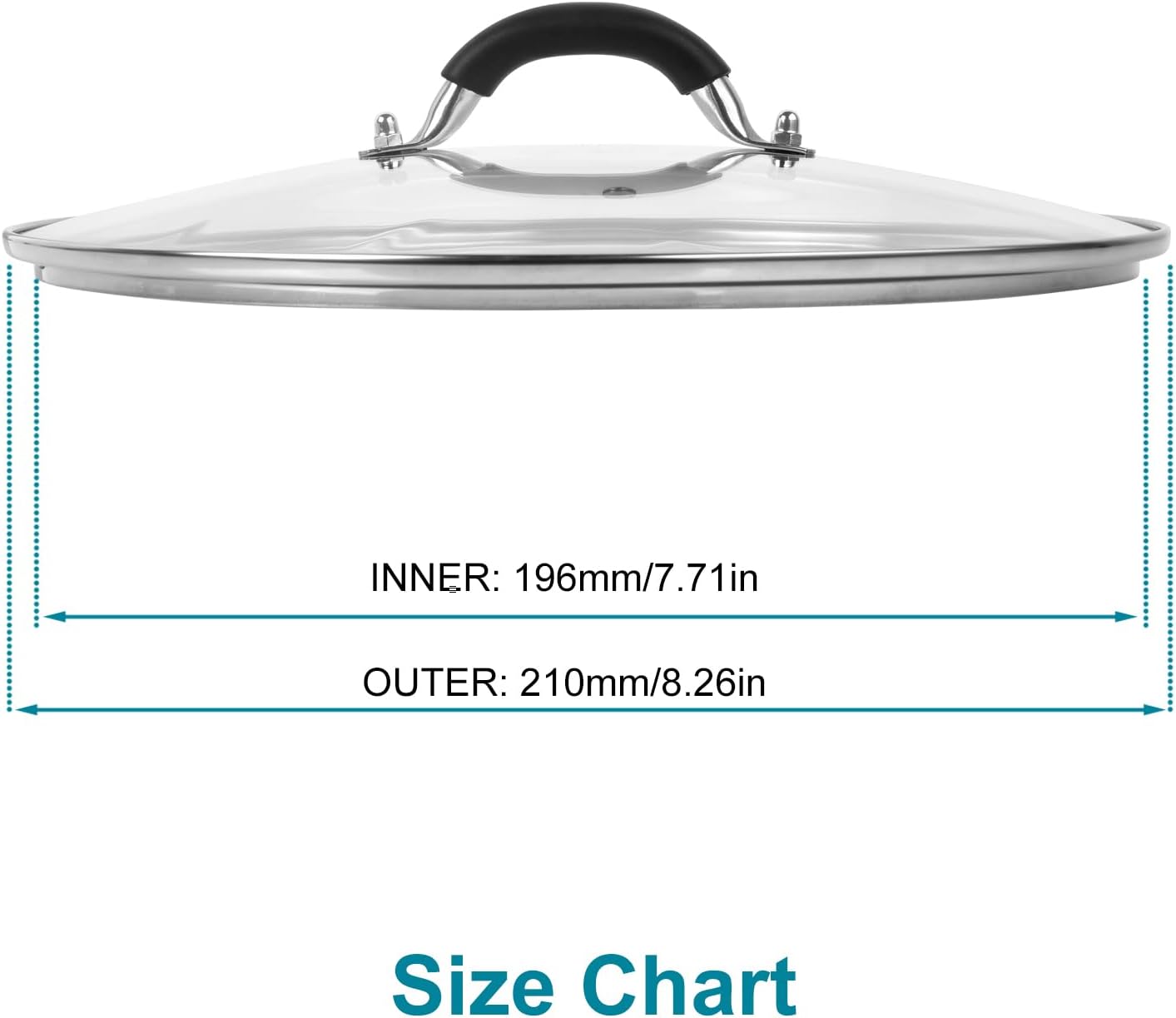 8 Inch Pan Lid - Glass Lid with Stainless Steel Handle for Frying Pan and Pots (8" Lid)