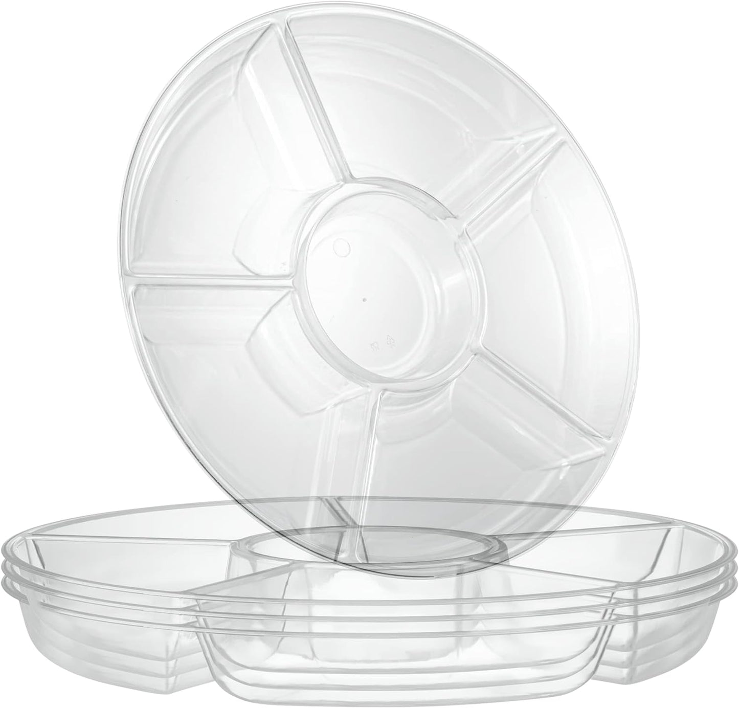 Plasticpro 6 Sectional Round Plastic Serving Tray/Platters Clear Pack of 8