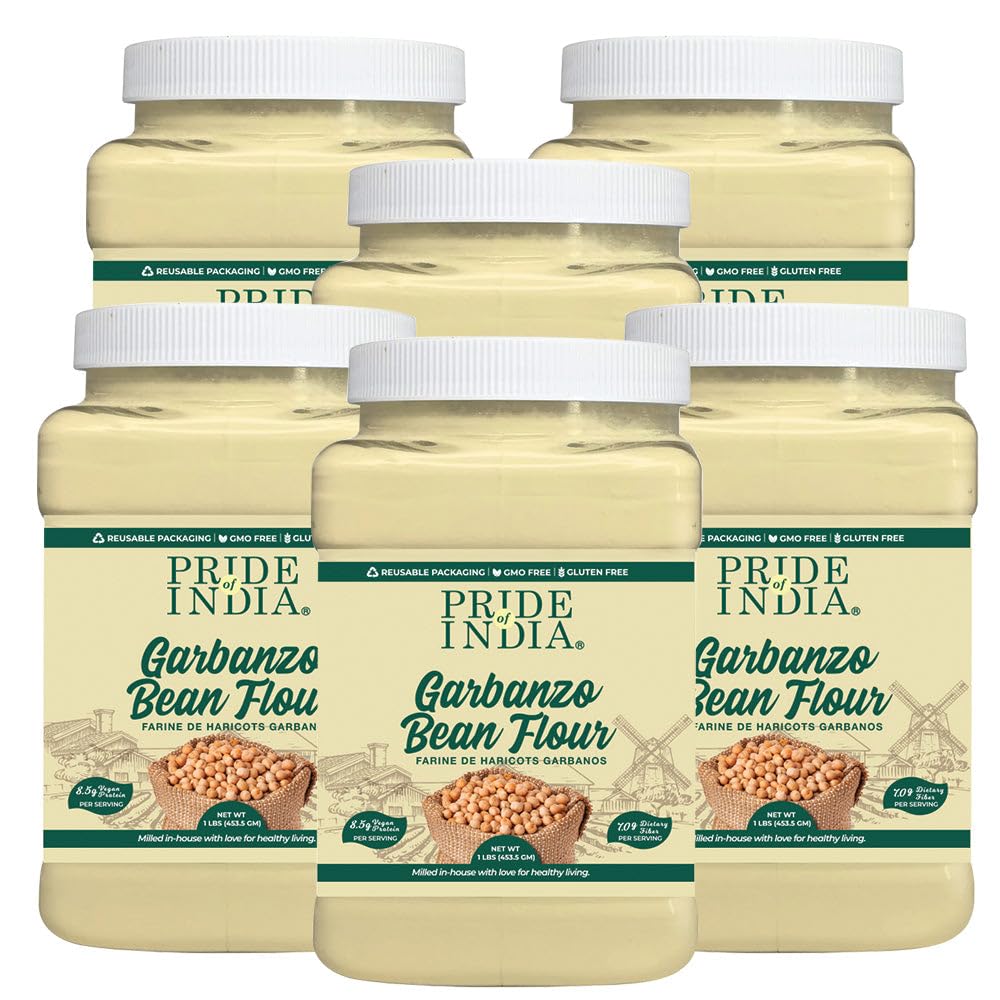 Pride of India - PACK of 6 - Garbanzo Bean Flour 1 lbs (454 gm) Earthy Nutty Slightly Sweet Taste Freshly Milled in Small Batches | Used for Baking Cooking Coating Thickening | Prepare Pancakes