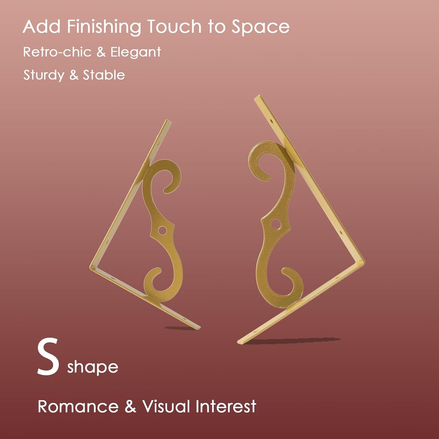 DINZI LVJ Long Wall Shelves, 31.5" Wall Mounted Shelves Set of 4, Wide Floating Shelf for Wall with Metal Brackets, for Living Room, Bathroom, Bedroom, Kitchen, Office, White and Gold