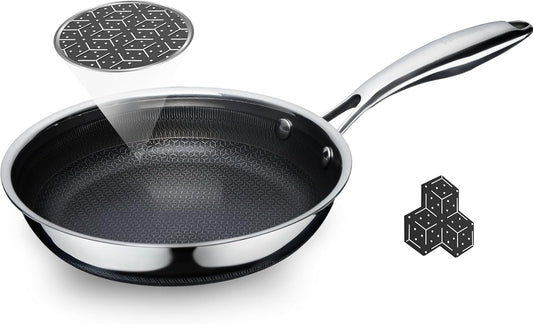 8" Non Stick Frying Pans, Hybrid Ceramic Stainless Steel Pan, Skillet with Stay-Cool Handle, Non Toxic, PFAS PFOA PTFE Free, Dishwasher & Oven Safe, Induction, Compatible with All Cooktops