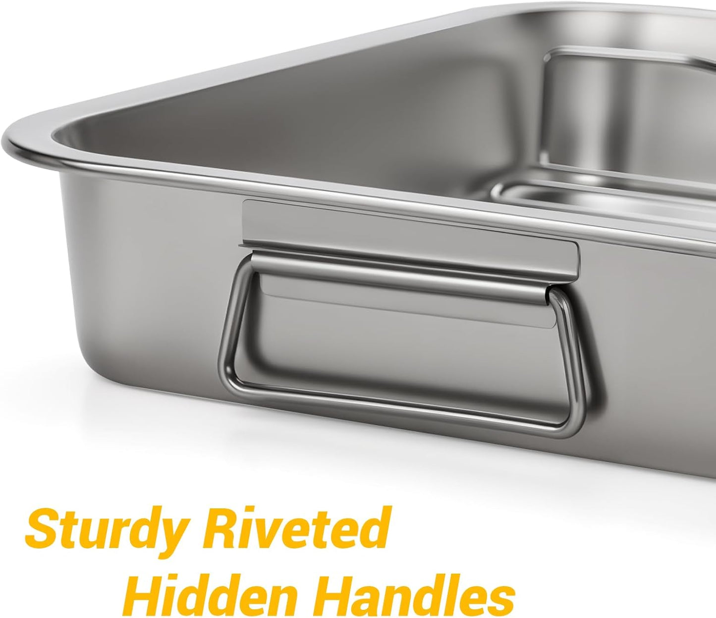 Tifanso Stainless Steel Roasting Pan - Heavy Duty Turkey Roasting Baking Broiler Oven Pan with Rack and Handle for Oven, High Sided Easy to Clean Induction Roast Tray for Chicken, Vegetable, Lasagna