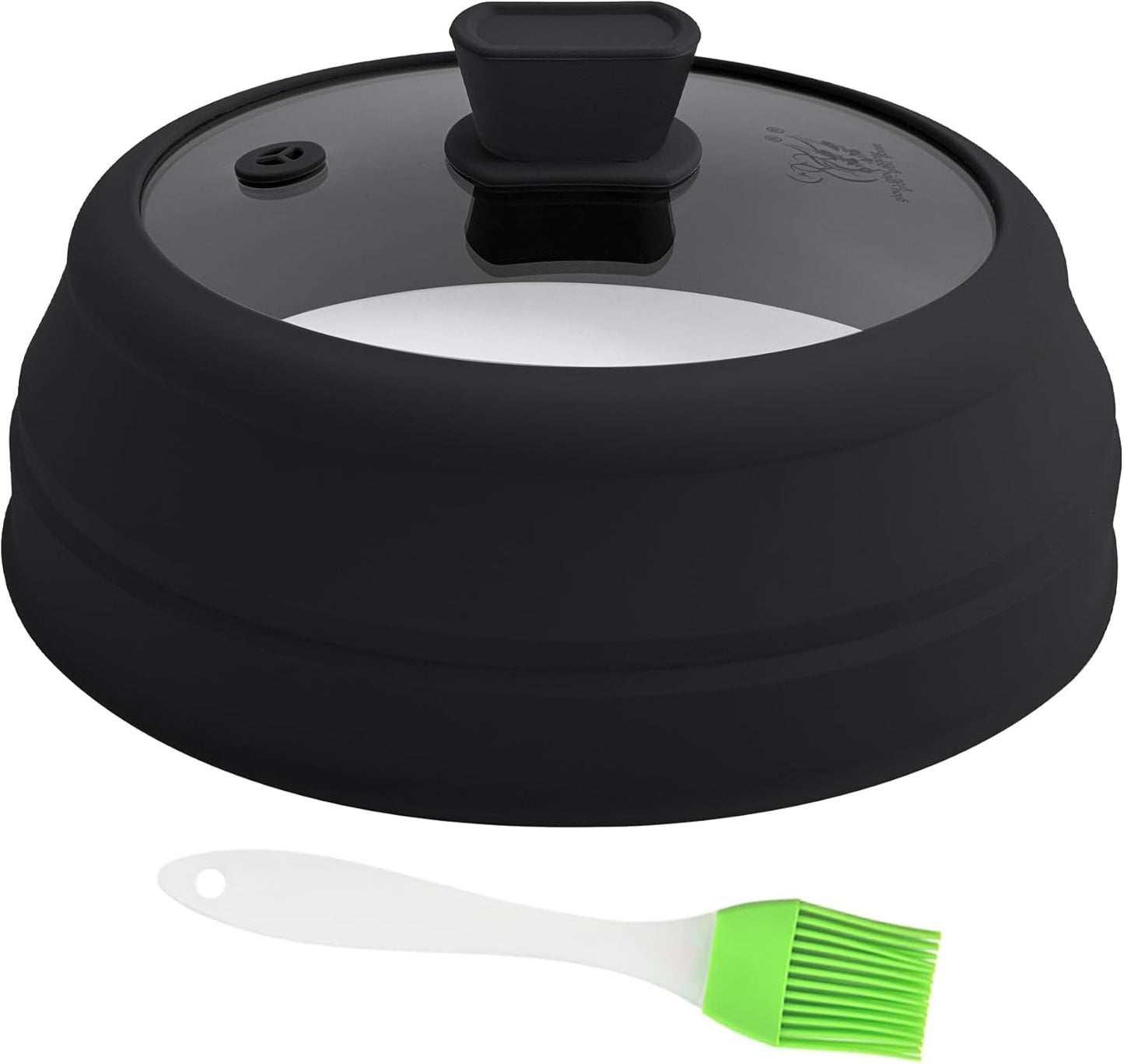 Microwave Splatter Cover Glass Microwave Cover for Food Collapsible Splatter Guard Lid with Silicone Handle for Pot Plate Bowl 9 Inch Black