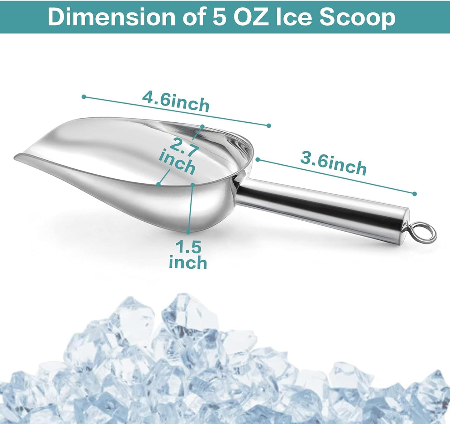 TeamFar 5 oz Ice Scoop, Stainless Steel Canister Ice Candy Scoop for Kitchen Dispenser Buffet Jars, Healthy & Sturdy, Multi-use & Mirror Finish, Dishwasher Safe-2 PCS