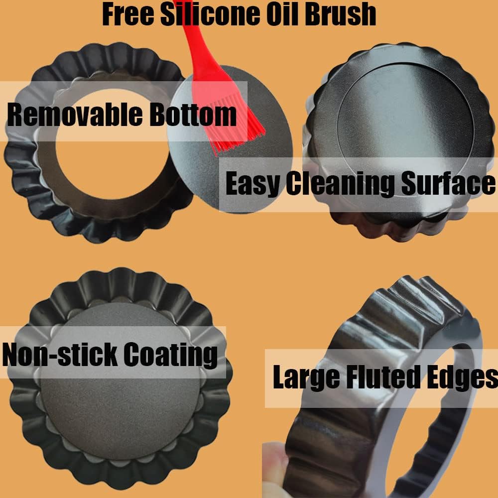 DATANYA 7Packs Tart Pan 9 Inch Removable Bottom with 4 Inch Mini Tart Pans Non-Stick Loose Bottom Quiche Pan Heavy Duty Carbon Steel Pie Tart Pans for Mousse Cakes, Dessert Baking