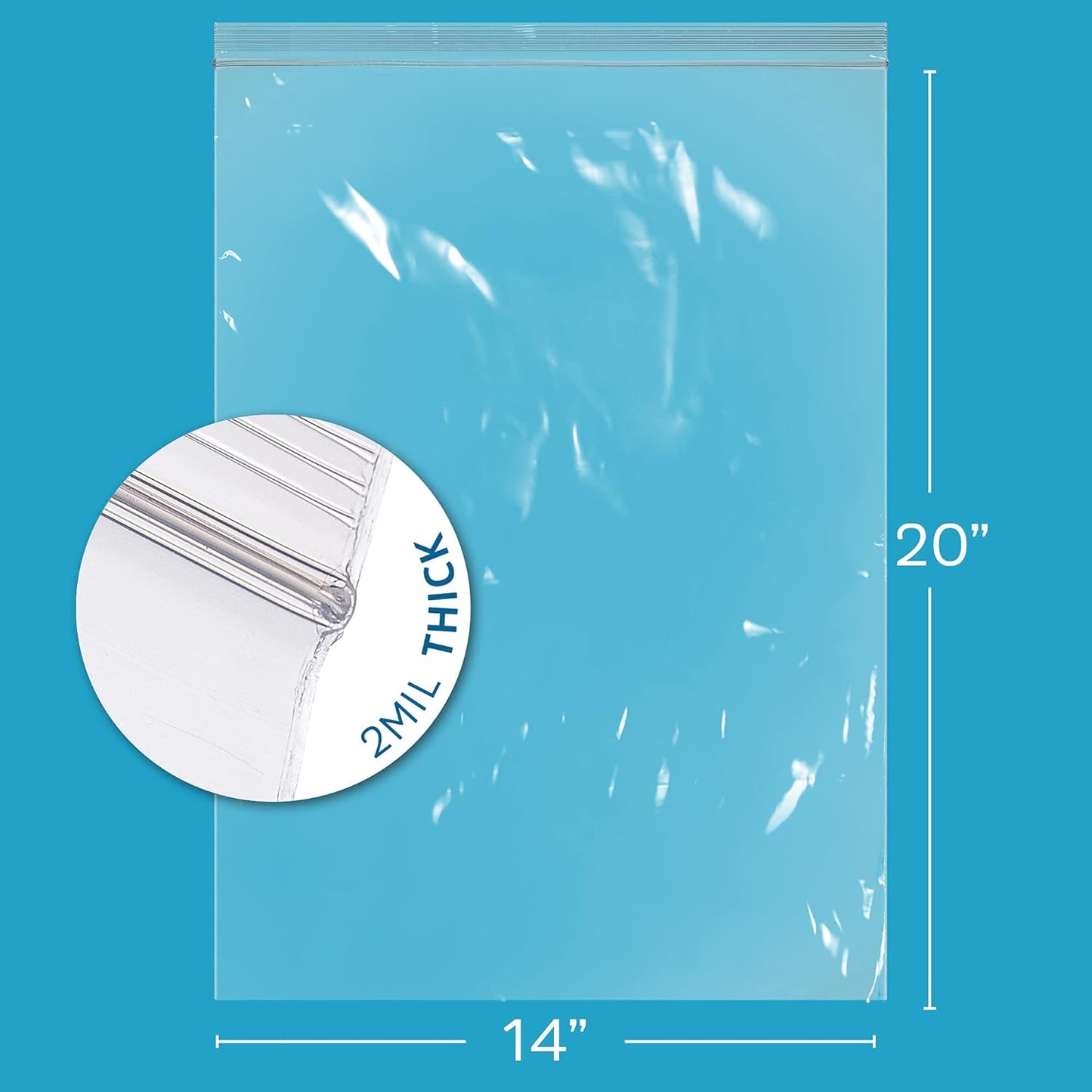 GPI Pack of 100, 14" x 20" Clear Plastic RECLOSABLE Zip Bags - Bulk 2 mil Thick Strong & Durable Poly Baggies with Resealable Zip Top Lock for Travel, Storage, Packaging & Shipping