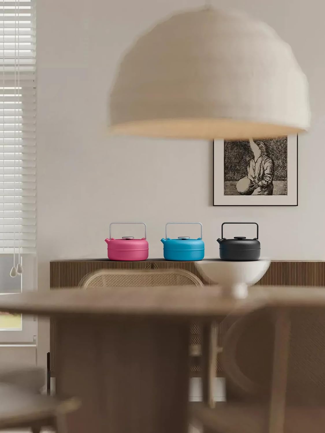 Toptier Teapot with Removable Infuser, Cast Iron Tea Kettle Stovetop Safe, Solid Geometry Cylinder Design Tea Pot Coated with Enameled Interior for 27 Ounce (800 ml), Black