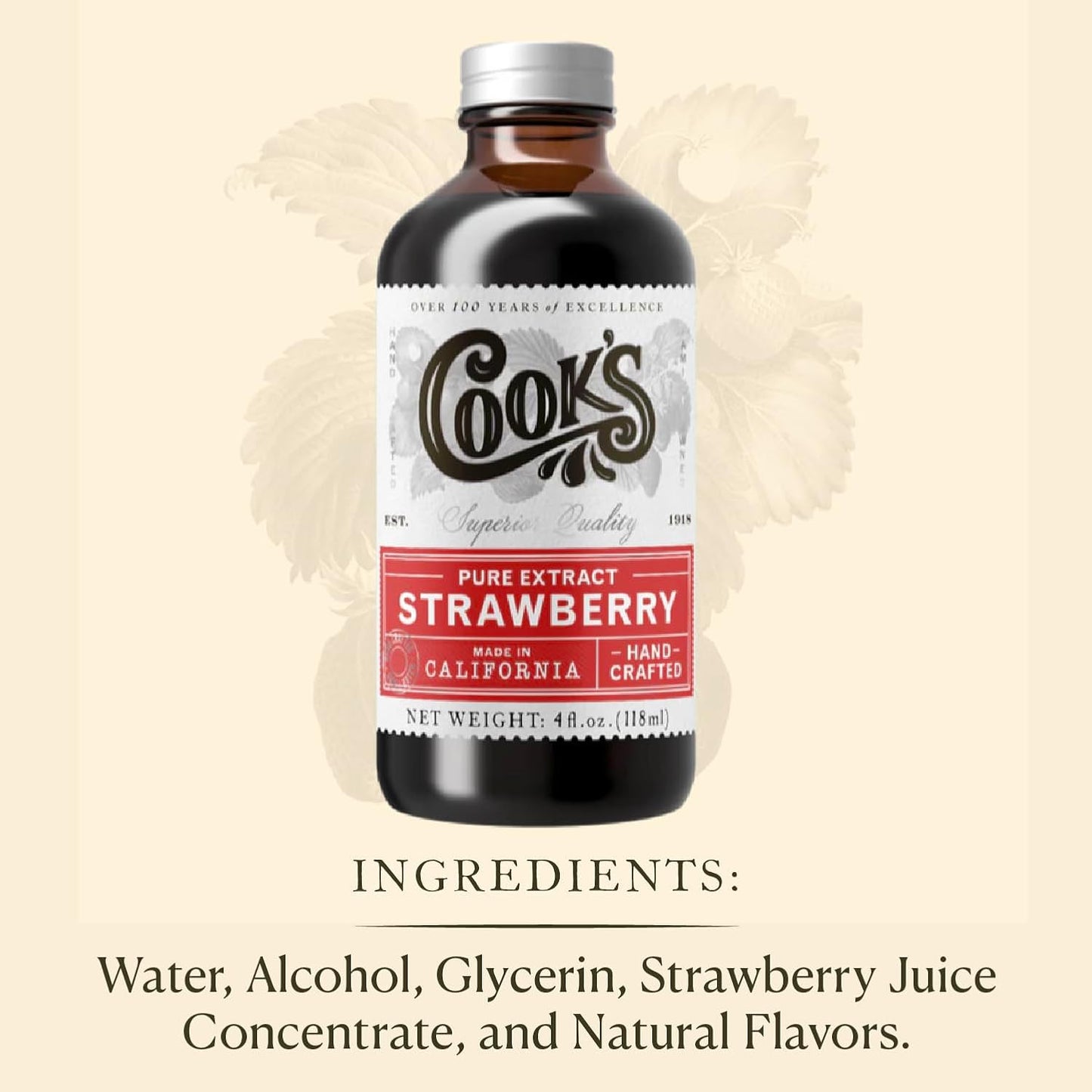 Cook's, Strawberry Extract for Baking, Preserves, Syrup, Cookies, Cakes, 8 oz