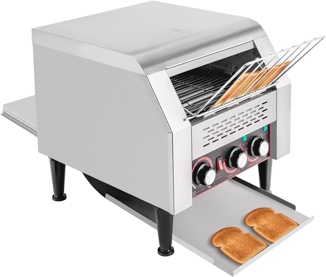 Commercial Conveyor Toaster 300 Slices/Hour Stainless Steel Conveyor Toaster 2200W Electric Toasters Oven Heavy Duty Countertop Restaurant Toaster for Cafes Bun Bagel Bread