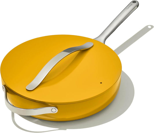 Caraway Nonstick Ceramic Sauté Pan with Lid (4.5 qt, 11.8") - Non Toxic, PTFE & PFOA Free - Oven Safe & Compatible with All Stovetops (Gas, Electric & Induction) - Marigold