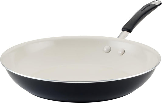 Rachael Ray Cucina Ceramic Nonstick Frying Pan/Skillet, 12.5 Inch Non Stick Open Fry Pan, Dishwasher Safe - Peppercorn