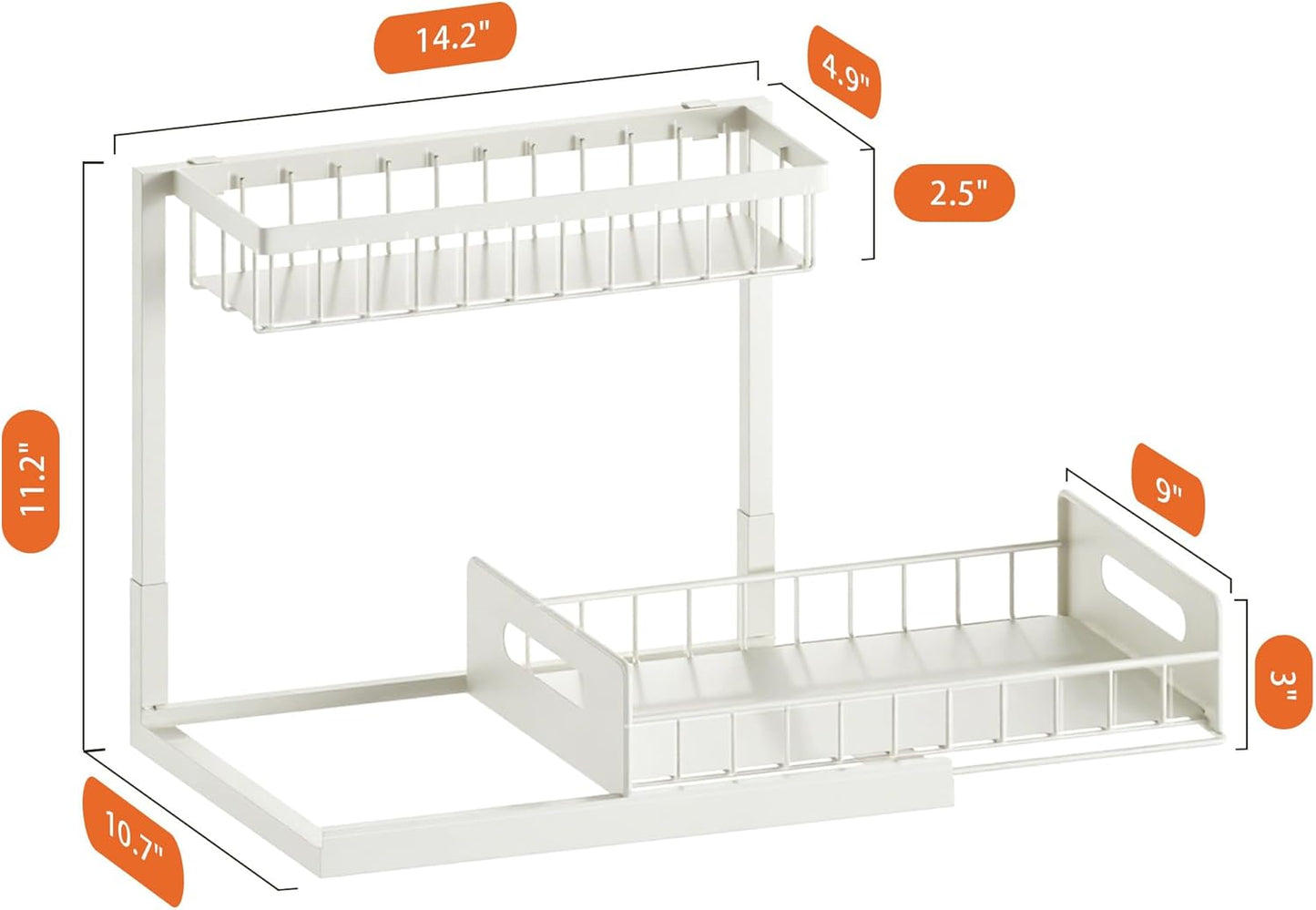 VUSIGN Under Sink Organizer, 2 Tier Pull Out Bathroom Cabinet Organizer, Under Kitchen Sink Organizers and Storage, Under Sink Shelf,2 Pack, White
