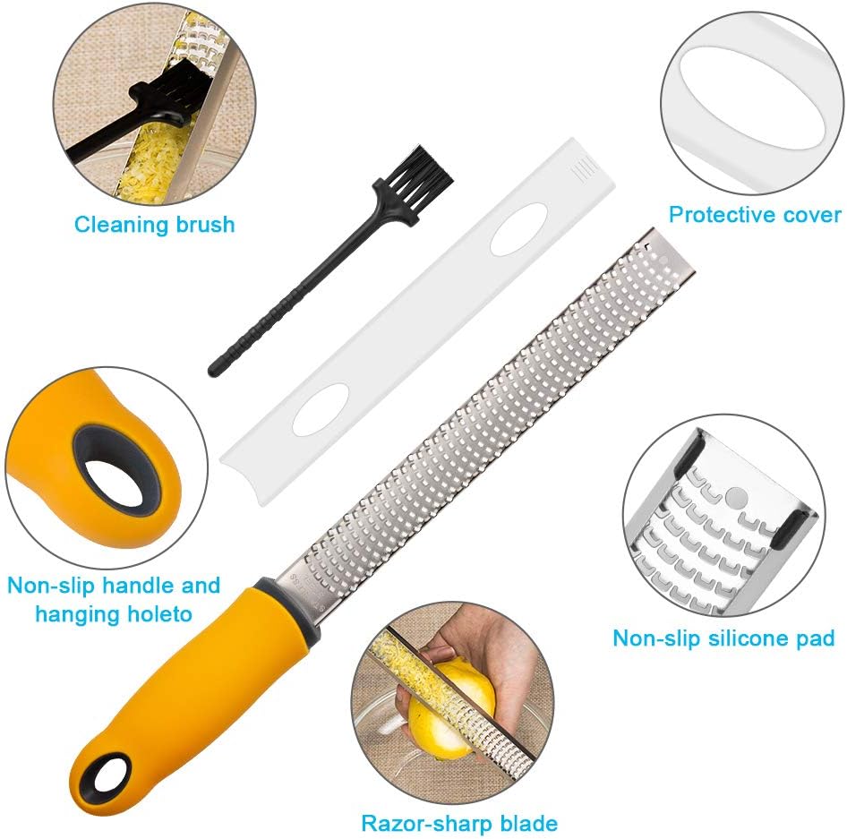 Lemon Zester, Hand Cheese Grater, Zester Grater with Handle, with Razor-Sharp Stainless Steel Blade, Protective Cover and Cleaning brush, Dishwasher Safe, by NSpring