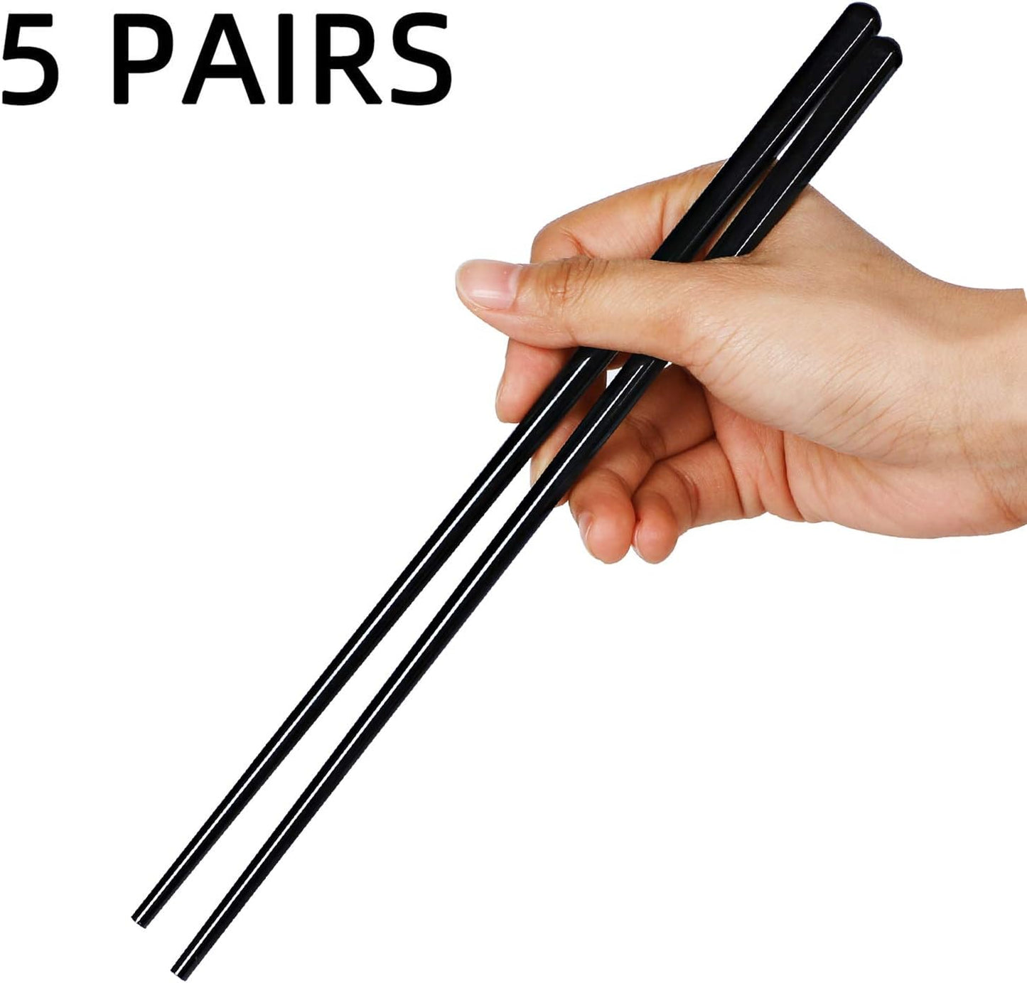 LEETOYI Ceramic Chopsticks Set of 5, Porcelain Chinese Chopsticks Easy To Clean, 9.6-Inch (Black)
