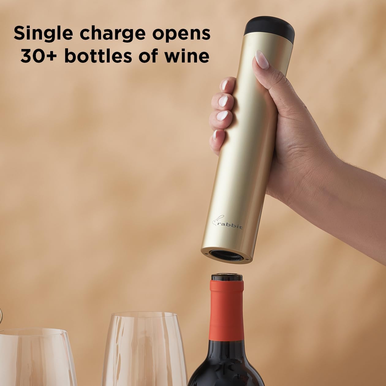 Rabbit Automatic Electric Corkscrew - Hands-Free Wine Opener with Integrated Foil Cutter, Rechargeable Cordless Electric Bottle Opener for All Cork Types - Barware Essential & Kitchen Tools