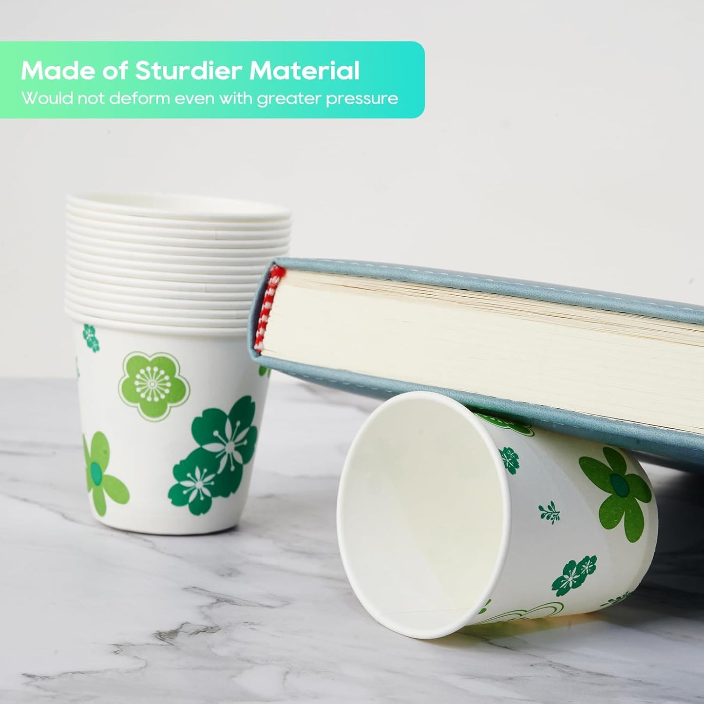 [600 Pack] Paper Cups, 3oz Disposable Bathroom Cups, Mouthwash Cups, Cold Disposable Drinking Cup for Party, Picnic, BBQ, Travel, and Event, Green Floral
